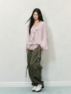 V - Neck Ruffle Chiffon Blouse - COPPING THREADS - AGAM