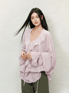 V - Neck Ruffle Chiffon Blouse - COPPING THREADS - AGAM