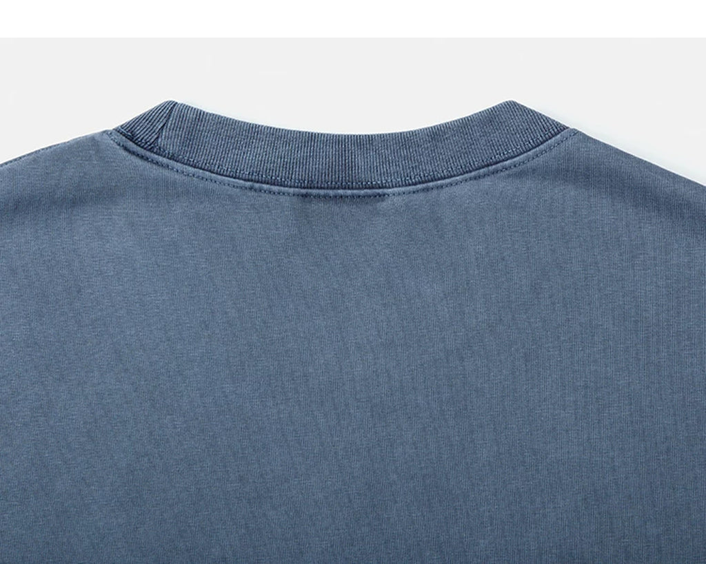 IDLT washed T-shirt, blue back neckline.