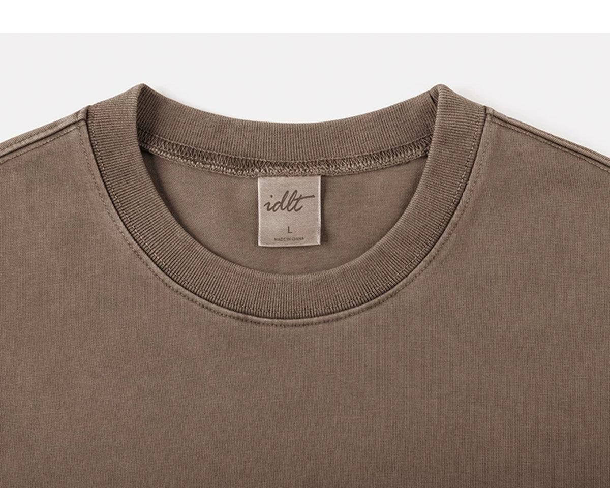 IDLT washed T-shirt, brown crewneck.