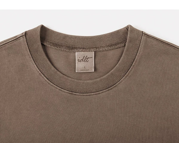 IDLT washed T-shirt, brown crewneck.