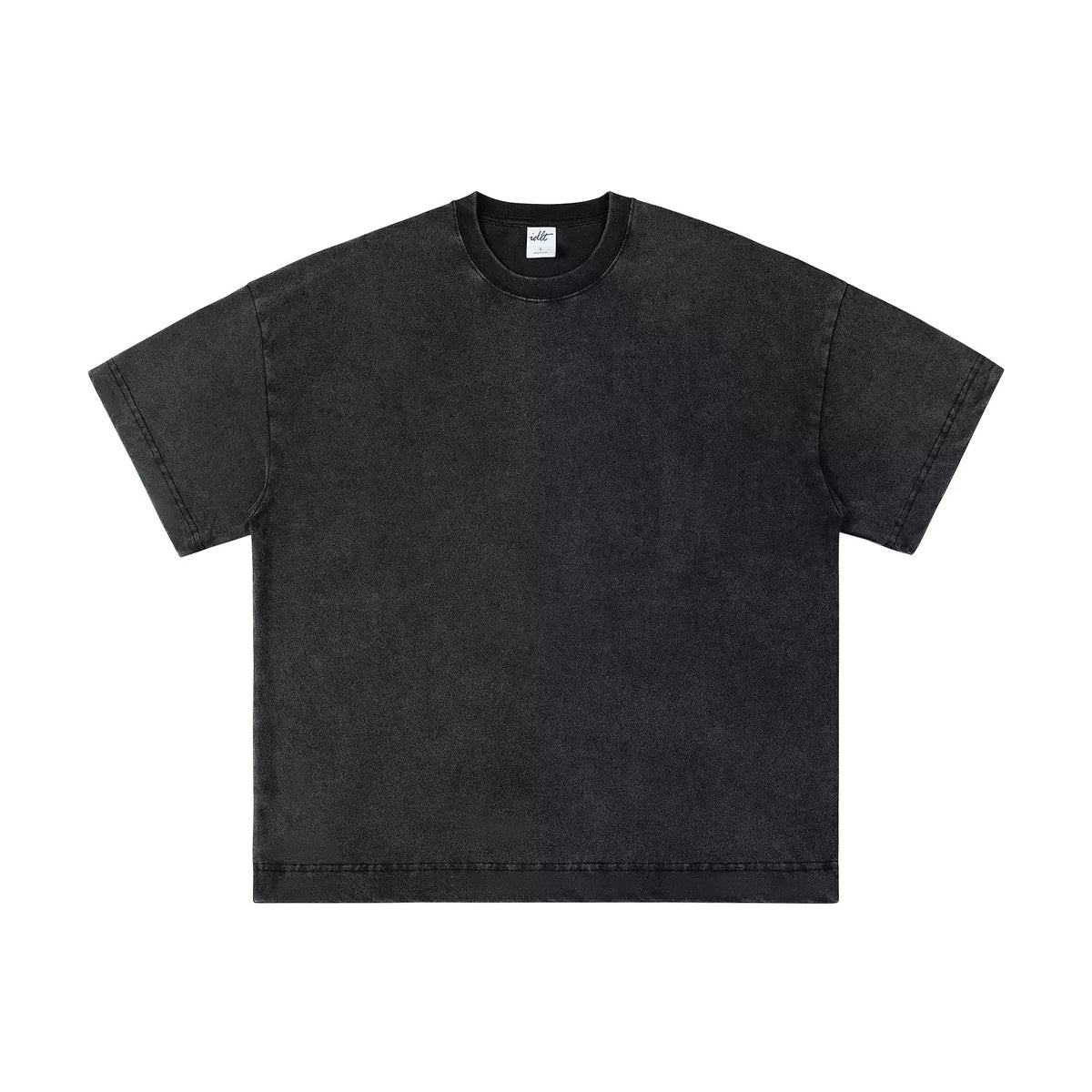 IDLT washed T-shirt, black front.