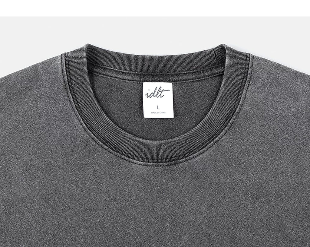 IDLT washed T-shirt, gray crewneck.