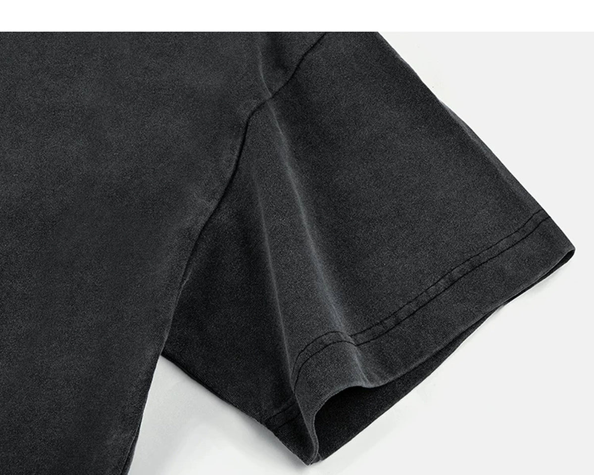 IDLT washed T-shirt, black sleeve.