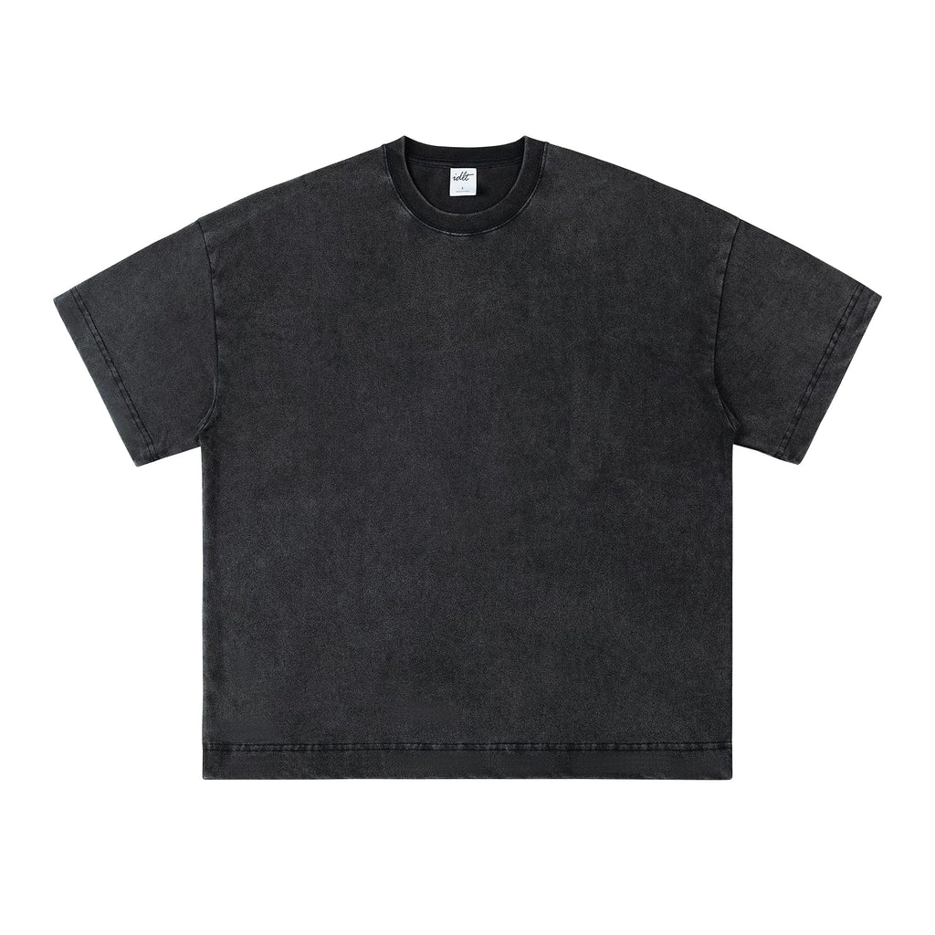 Faded Drop-Shoulder Tee, washed black front view.
