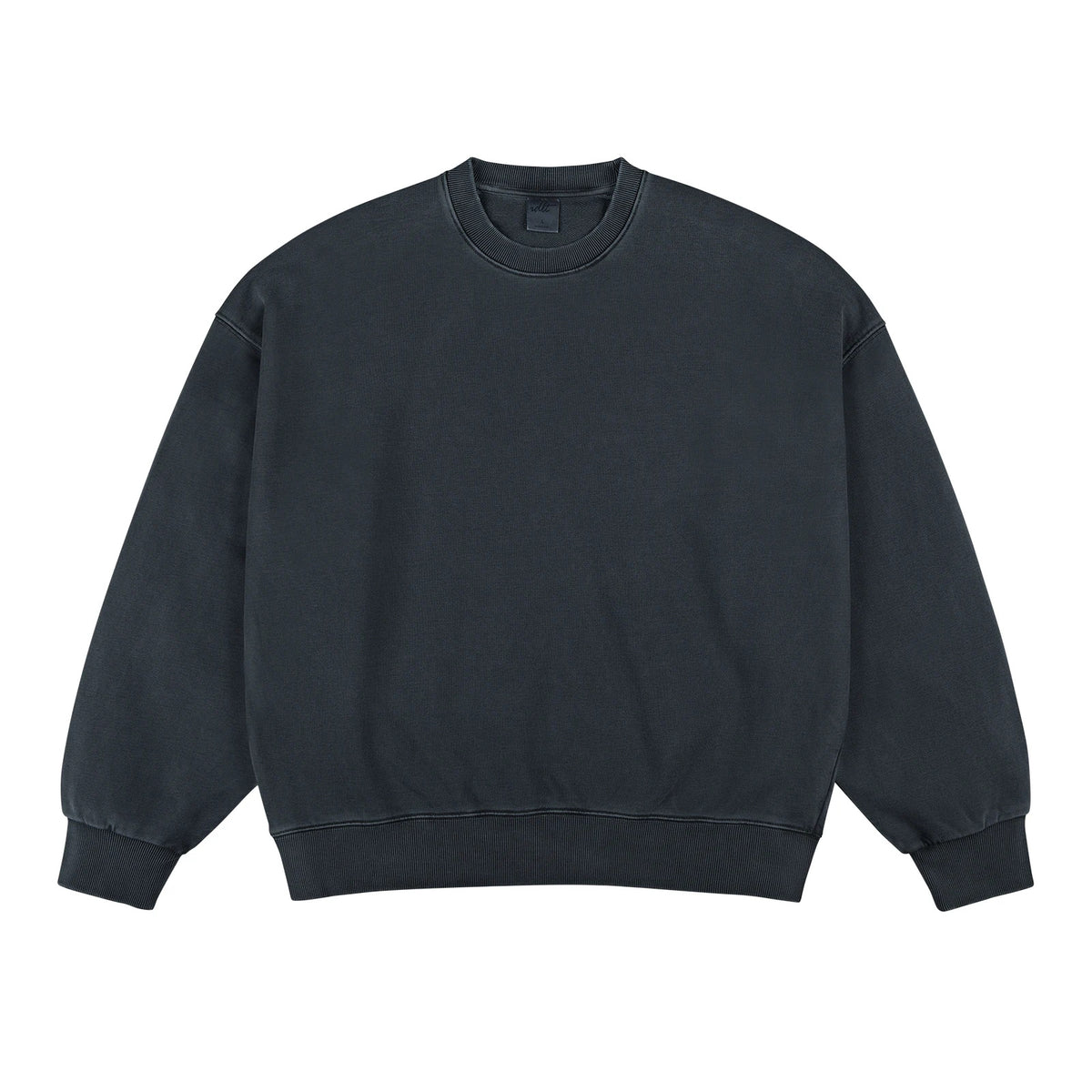 IDLT washed sweatshirt, dark gray front.