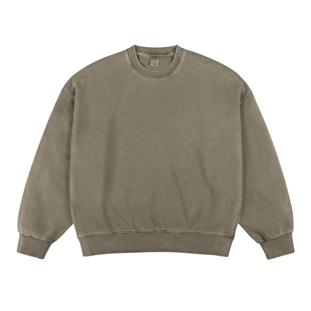IDLT washed sweatshirt, olive front.