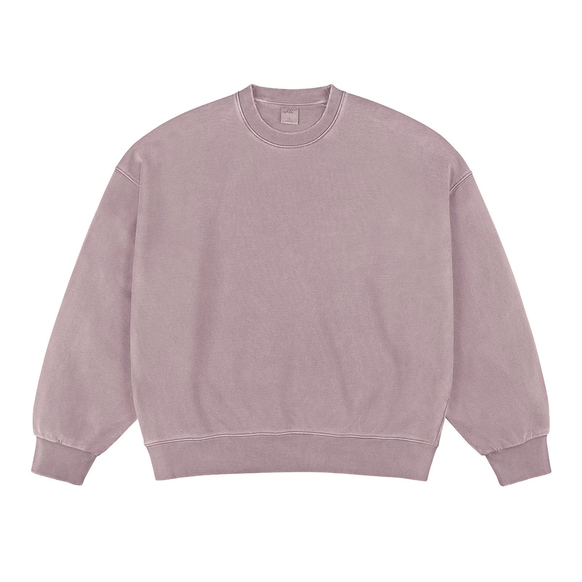 IDLT washed sweatshirt, pink front.