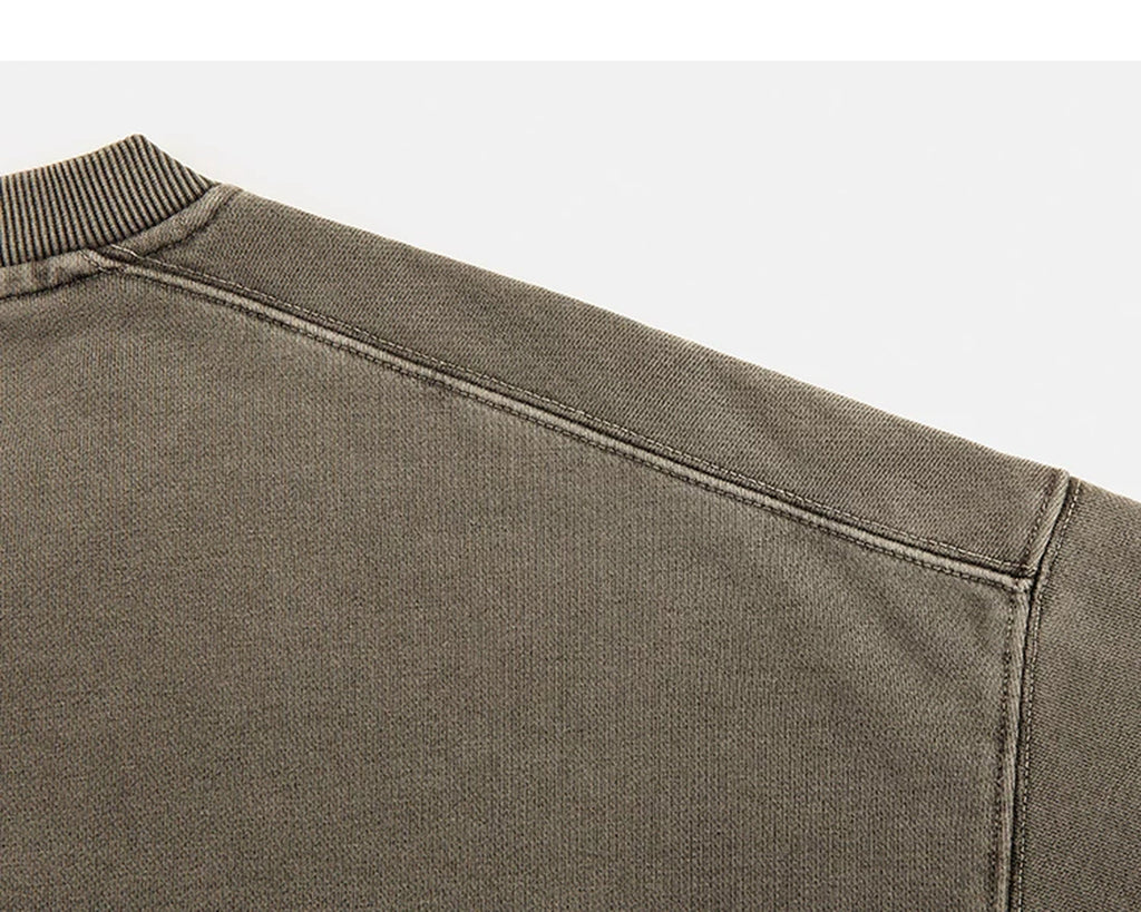 IDLT washed sweatshirt, olive shoulder seam.