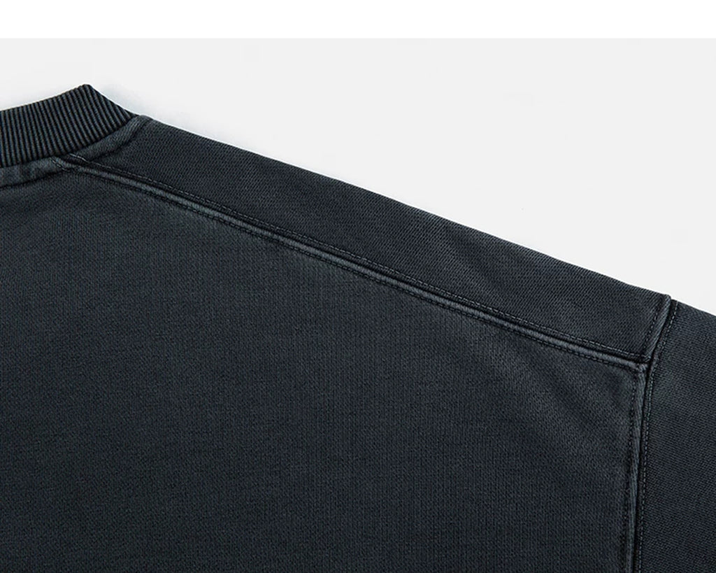 IDLT washed sweatshirt, dark gray shoulder seam.