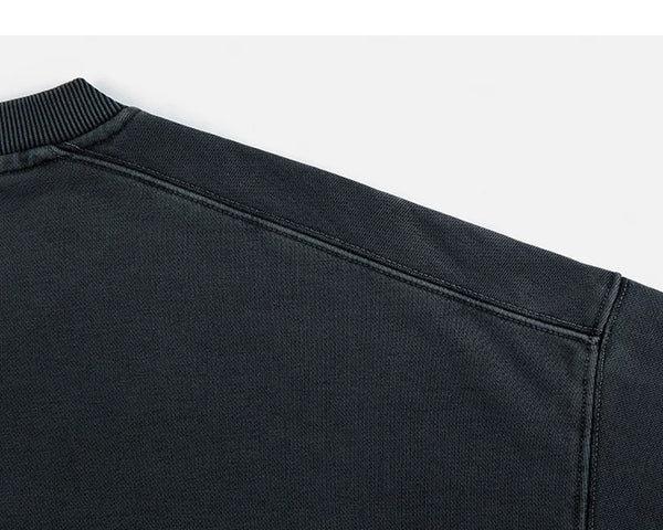 IDLT washed sweatshirt, dark gray shoulder seam.