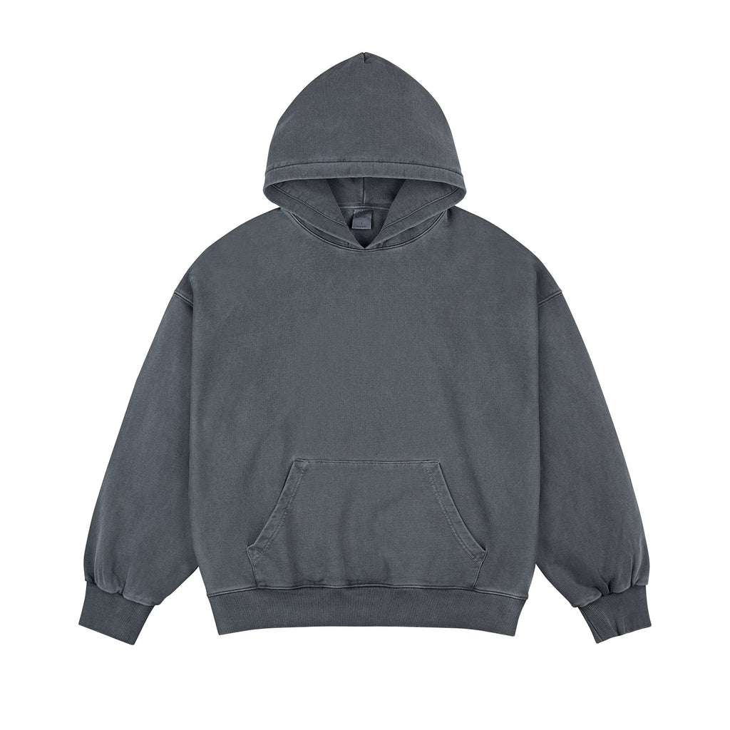 IDLT washed hoodie, gray front.