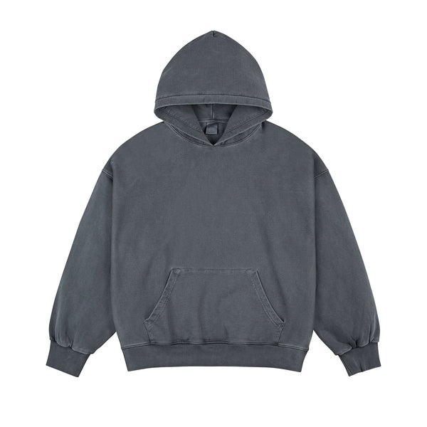 IDLT washed hoodie, gray front.