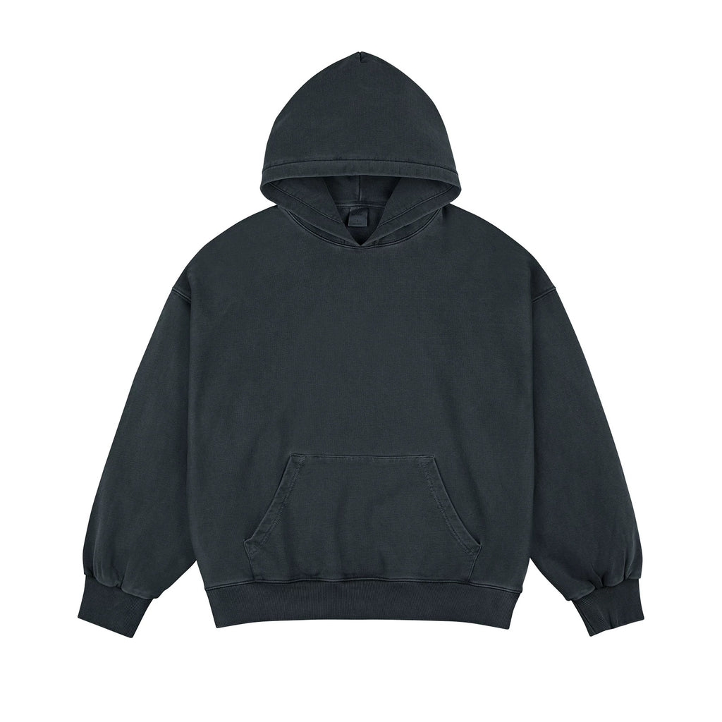 IDLT washed hoodie, dark gray front.
