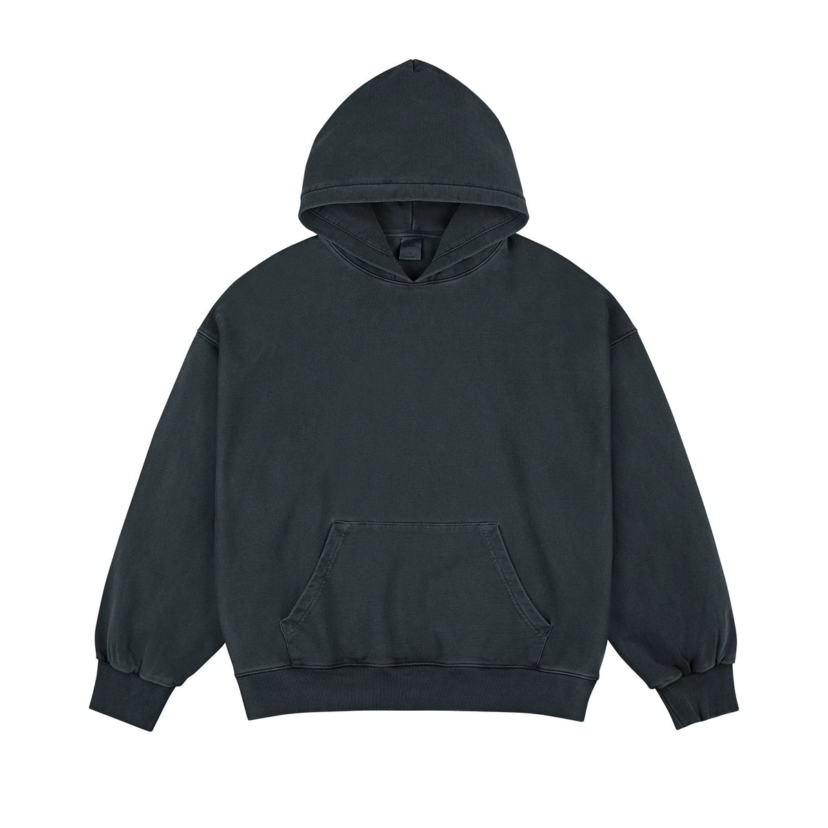 IDLT washed hoodie, dark gray front.