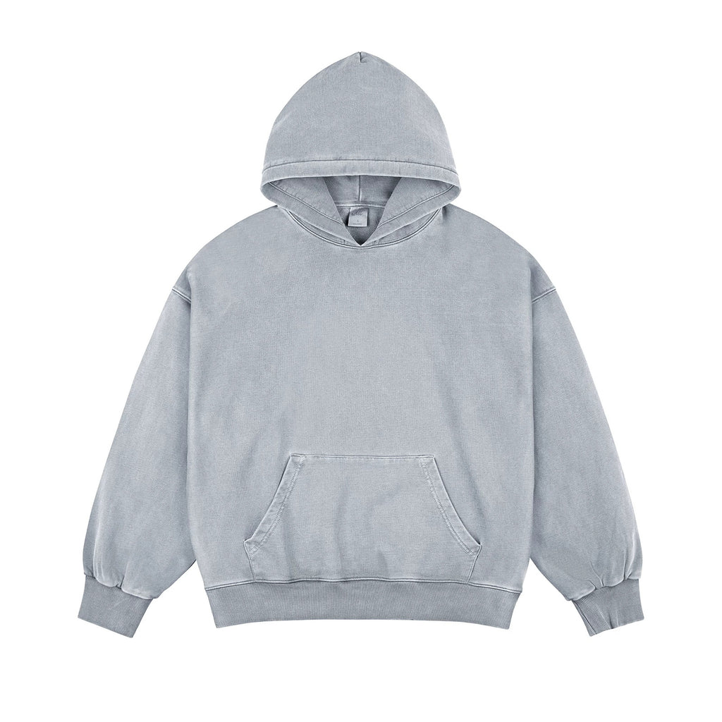 IDLT washed hoodie, light gray front.