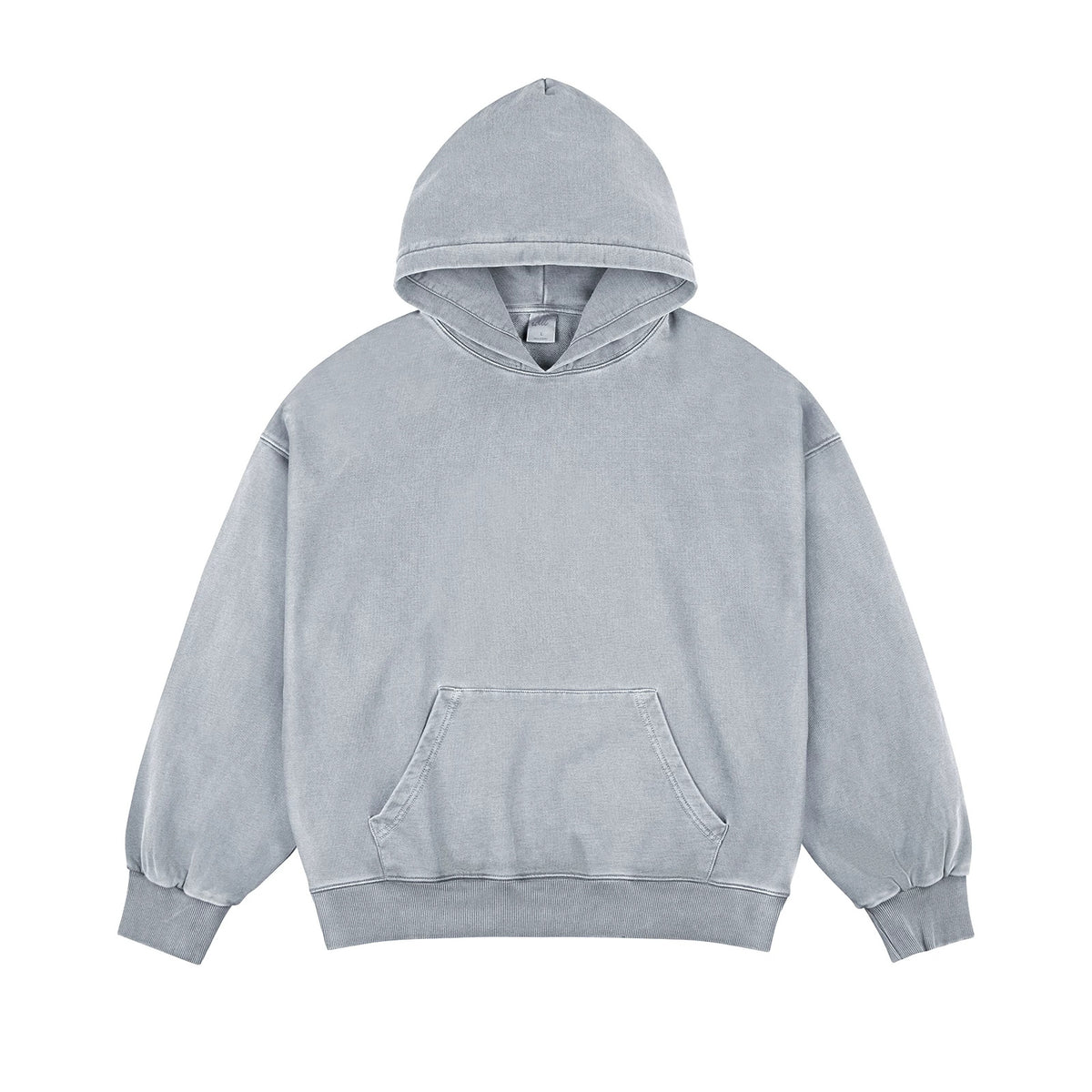 IDLT washed hoodie, light gray front.