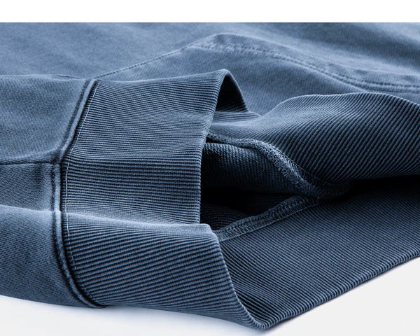 IDLT washed hoodie, blue folded hem.
