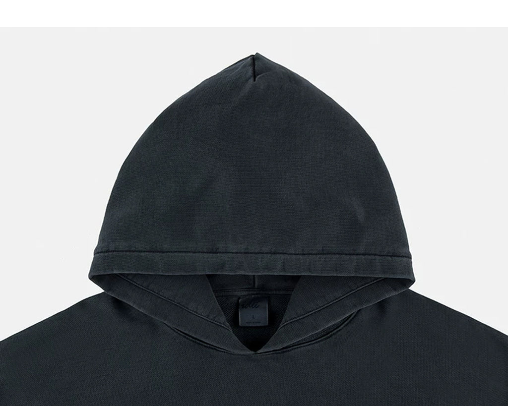 IDLT washed hoodie, dark gray hood.