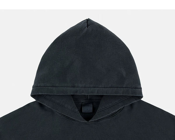 IDLT washed hoodie, dark gray hood.