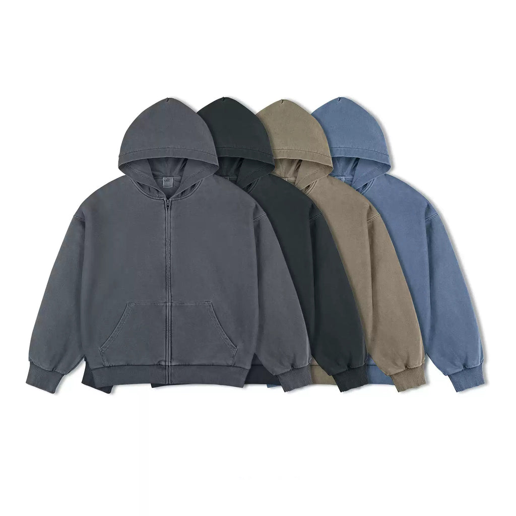 IDLT washed zip hoodie, color lineup.