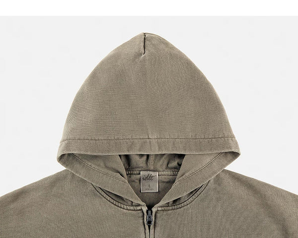 IDLT washed zip hoodie, olive hood.