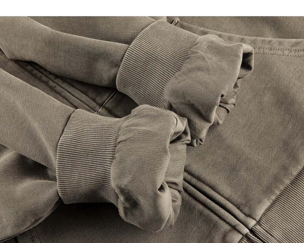 IDLT washed zip hoodie, olive turned cuffs.