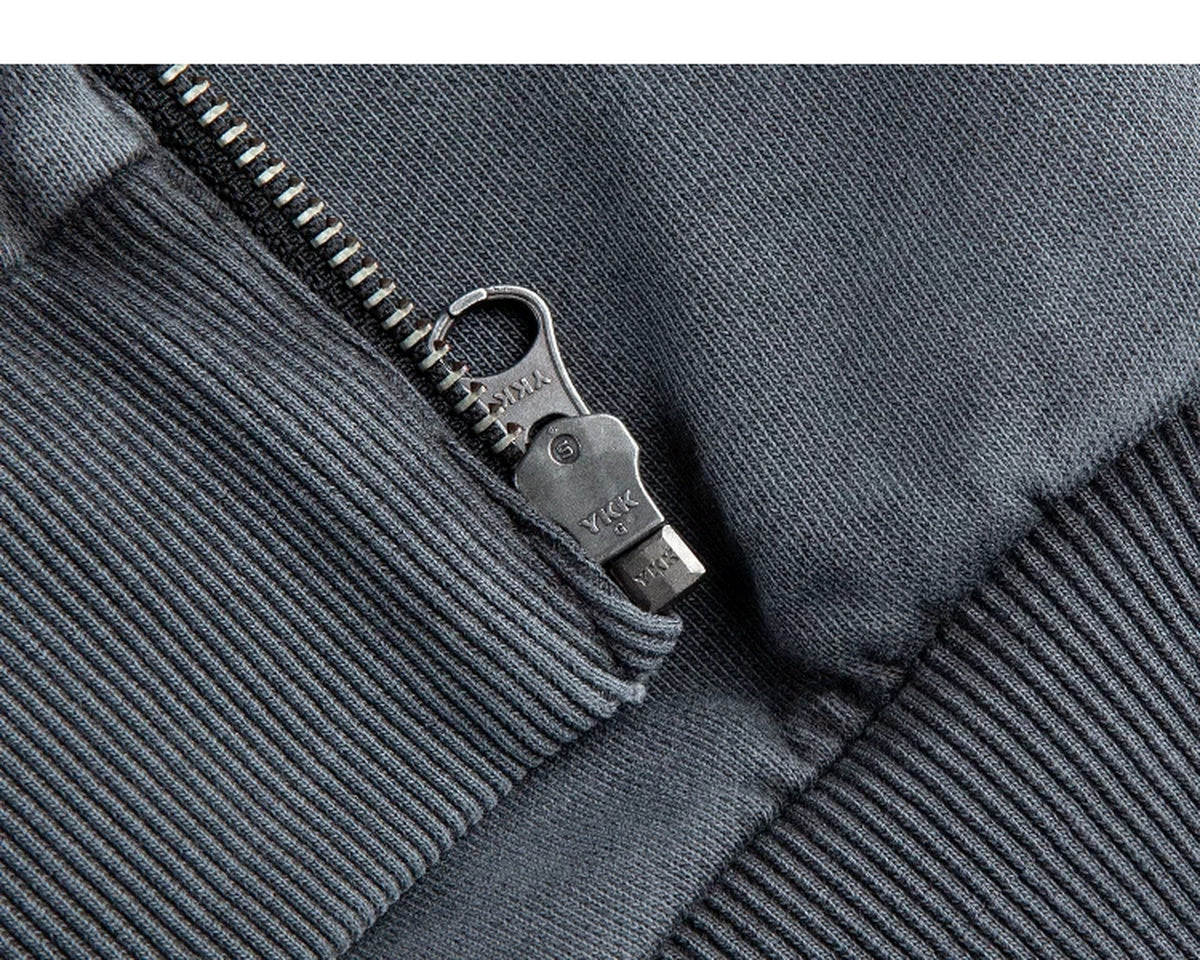 IDLT washed zip hoodie, gray lower zipper.
