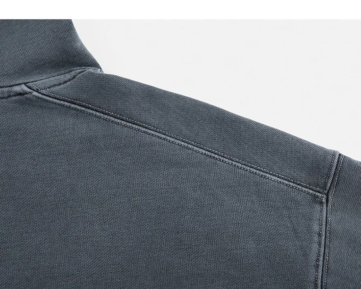 IDLT washed zip hoodie, gray shoulder seam.