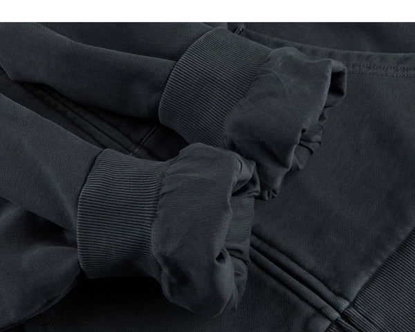 IDLT washed zip hoodie, dark gray turned cuffs.