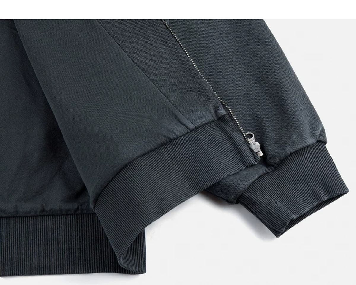 IDLT washed zip hoodie, dark gray inner hem and cuff.