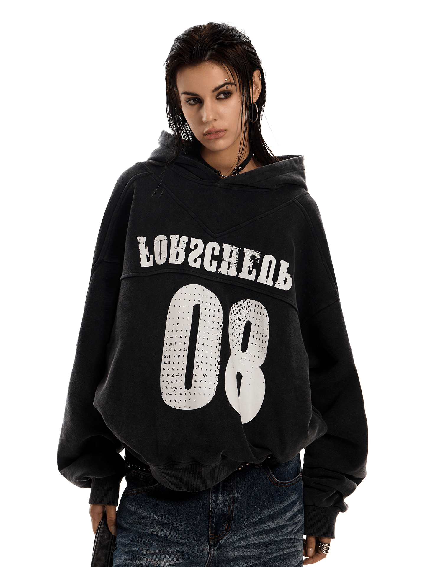 Varsity Number 08 Distressed Hoodie - COPPING THREADS - 0123Start Main image