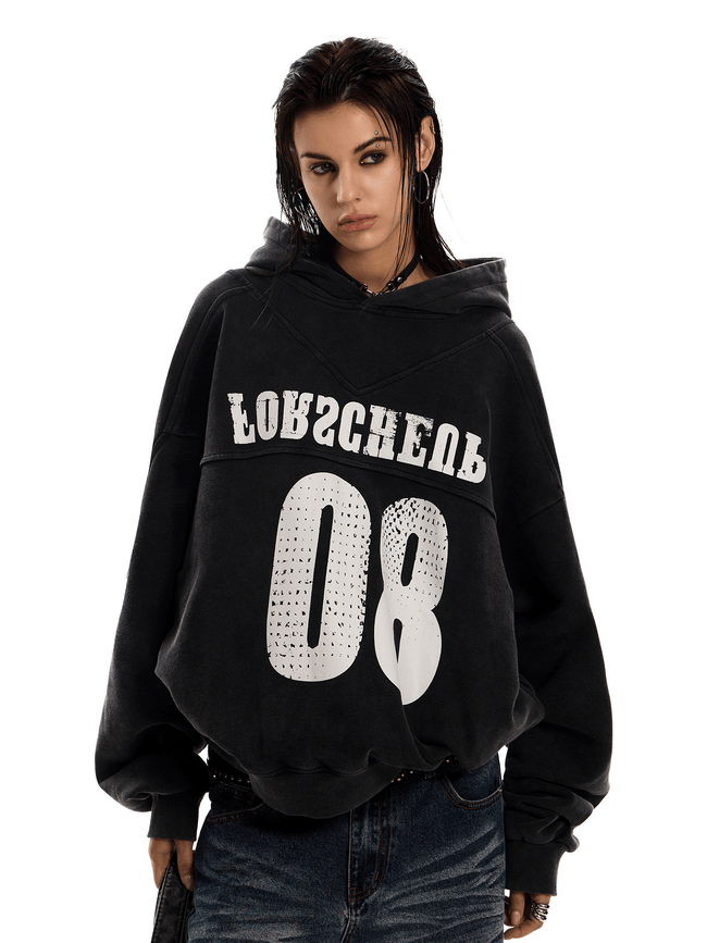 Varsity Number 08 Distressed Hoodie - COPPING THREADS - 0123Start Hover Image