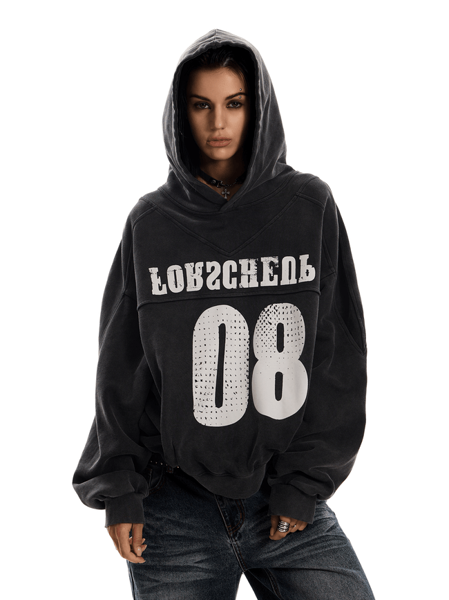 Varsity Number 08 Distressed Hoodie Main Image