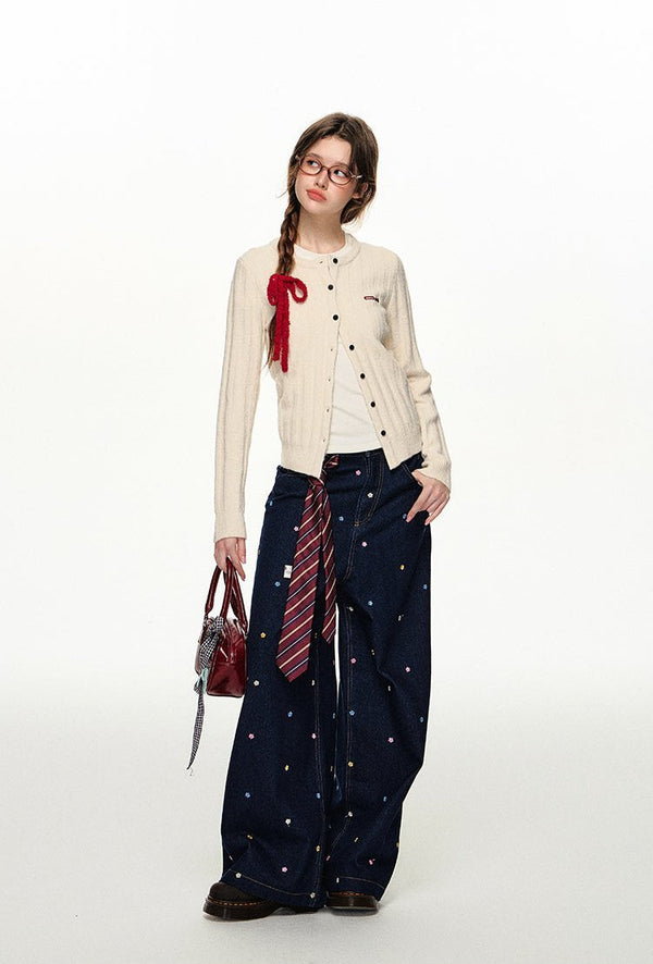 Vertical Stripe Round Neck Cardigan - COPPING THREADS - CHICISLAND
