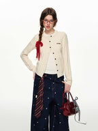 Vertical Stripe Round Neck Cardigan - COPPING THREADS - CHICISLAND