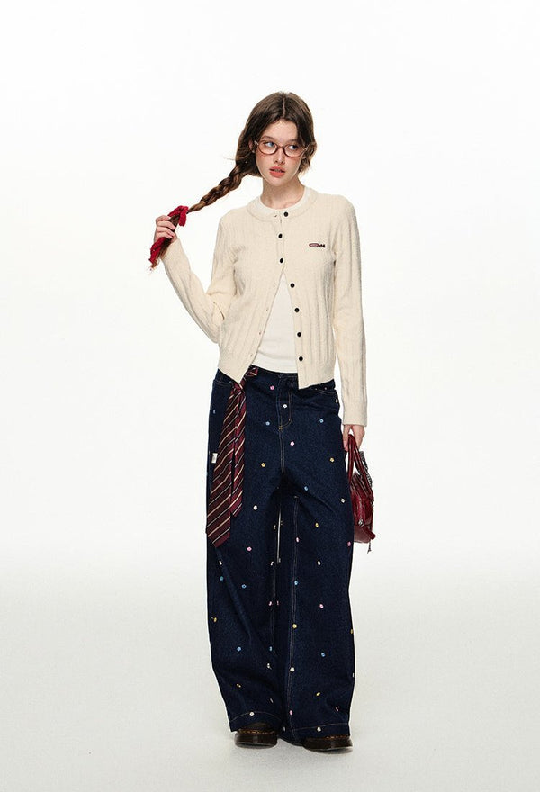 Vertical Stripe Round Neck Cardigan - COPPING THREADS - CHICISLAND