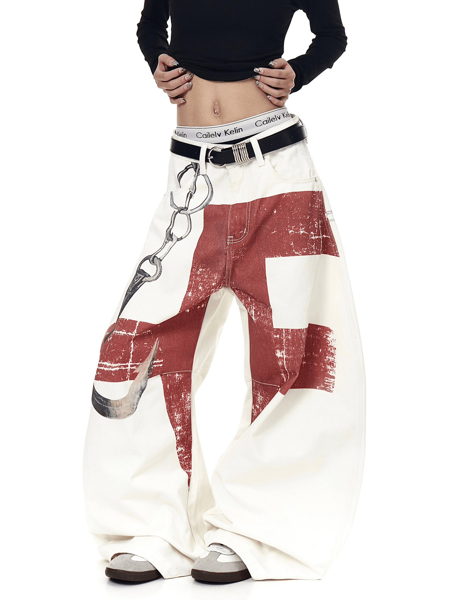 Vintage 3D Graphic Scythe Wide-Leg Jeans Secondary image