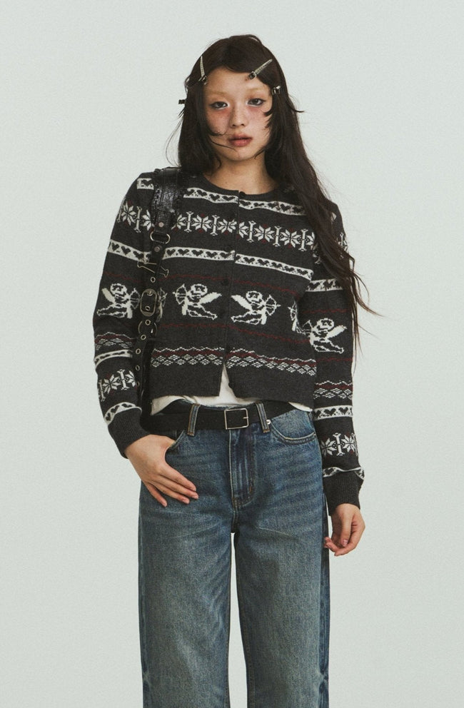 Vintage Angel Jacquard Knit Cardigan Sweater - COPPING THREADS - CHICISLAND Hover Image