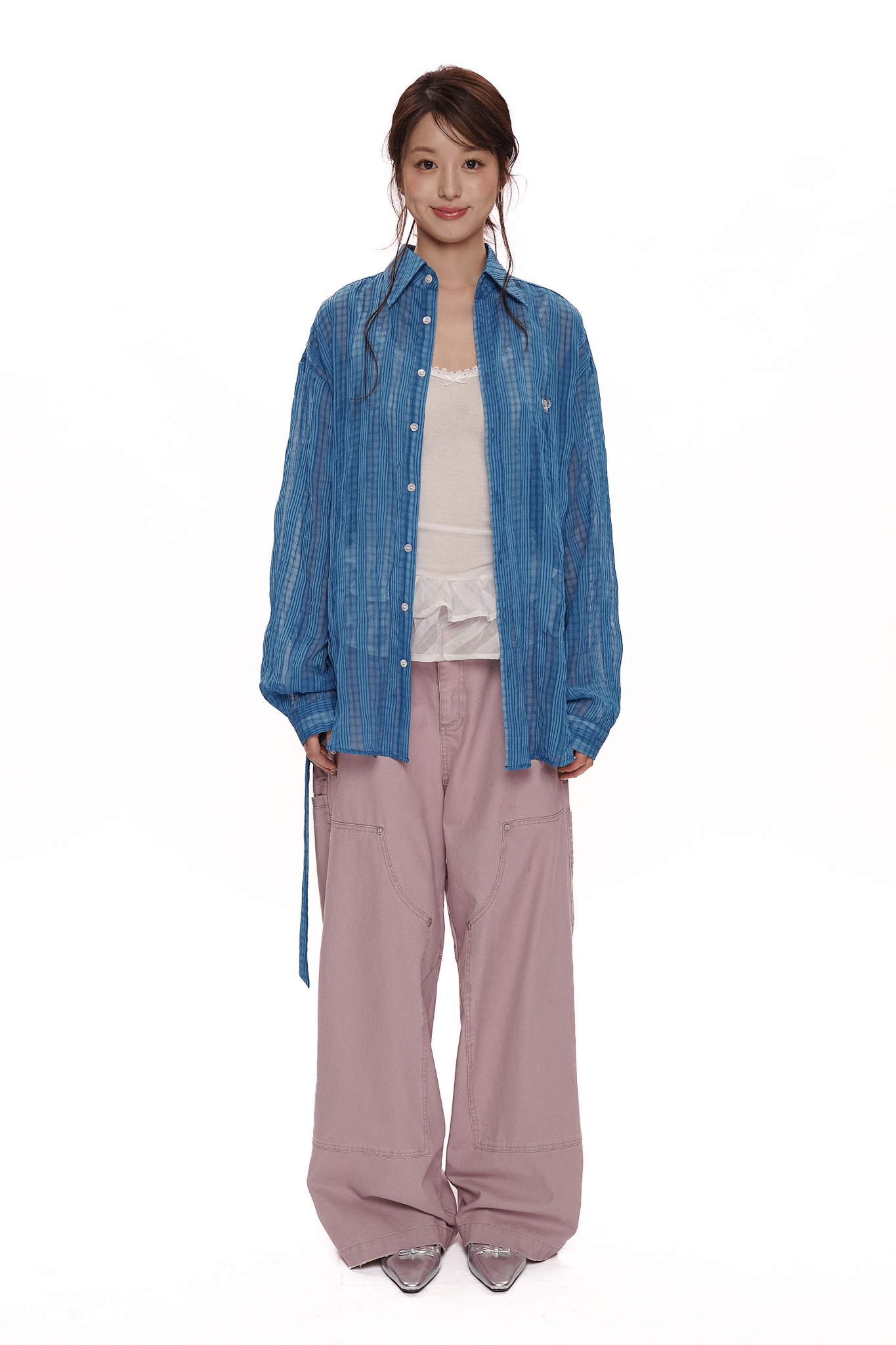 Vintage Blue Plaid Sheer Mesh Shirt - COPPING THREADS - MOROMORO