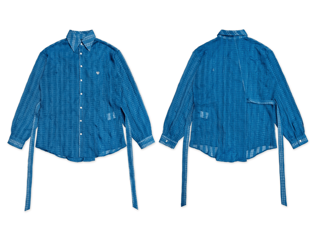 Vintage Blue Plaid Sheer Mesh Shirt - COPPING THREADS - MOROMORO