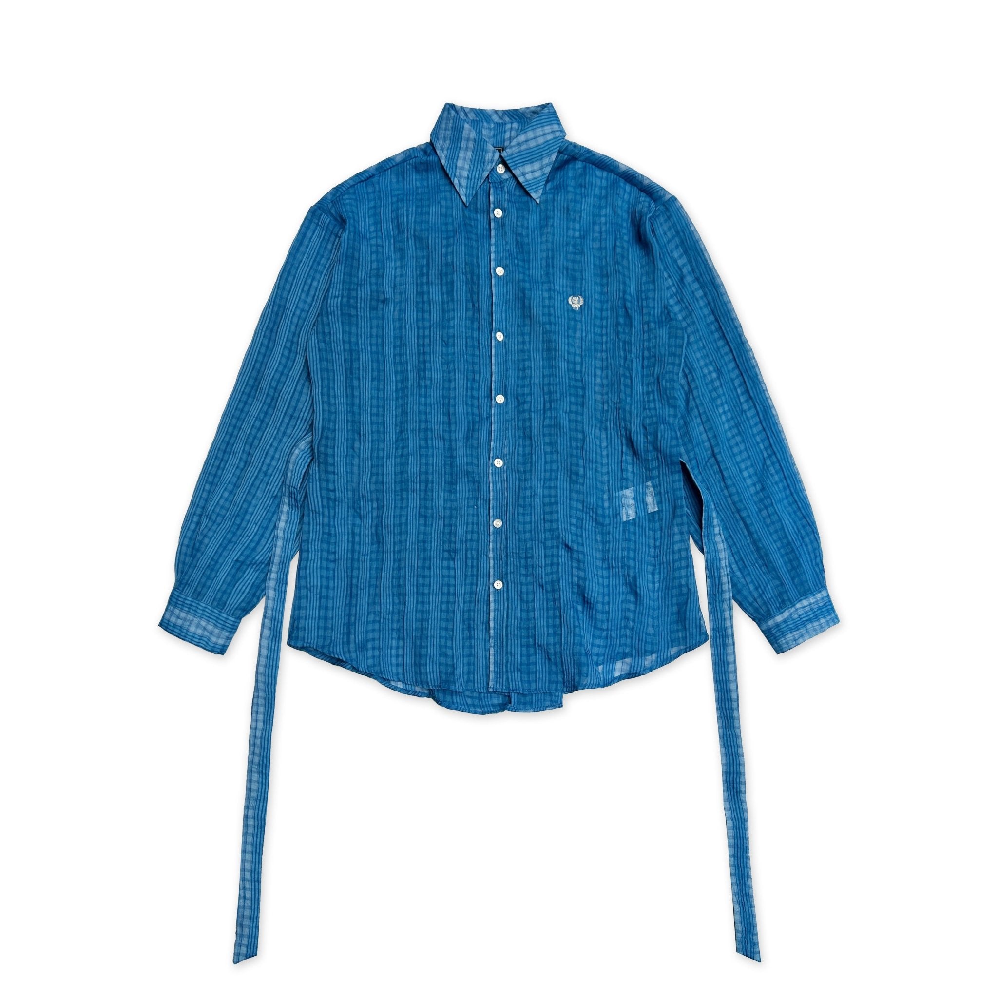Vintage Blue Plaid Sheer Mesh Shirt - COPPING THREADS - MOROMORO