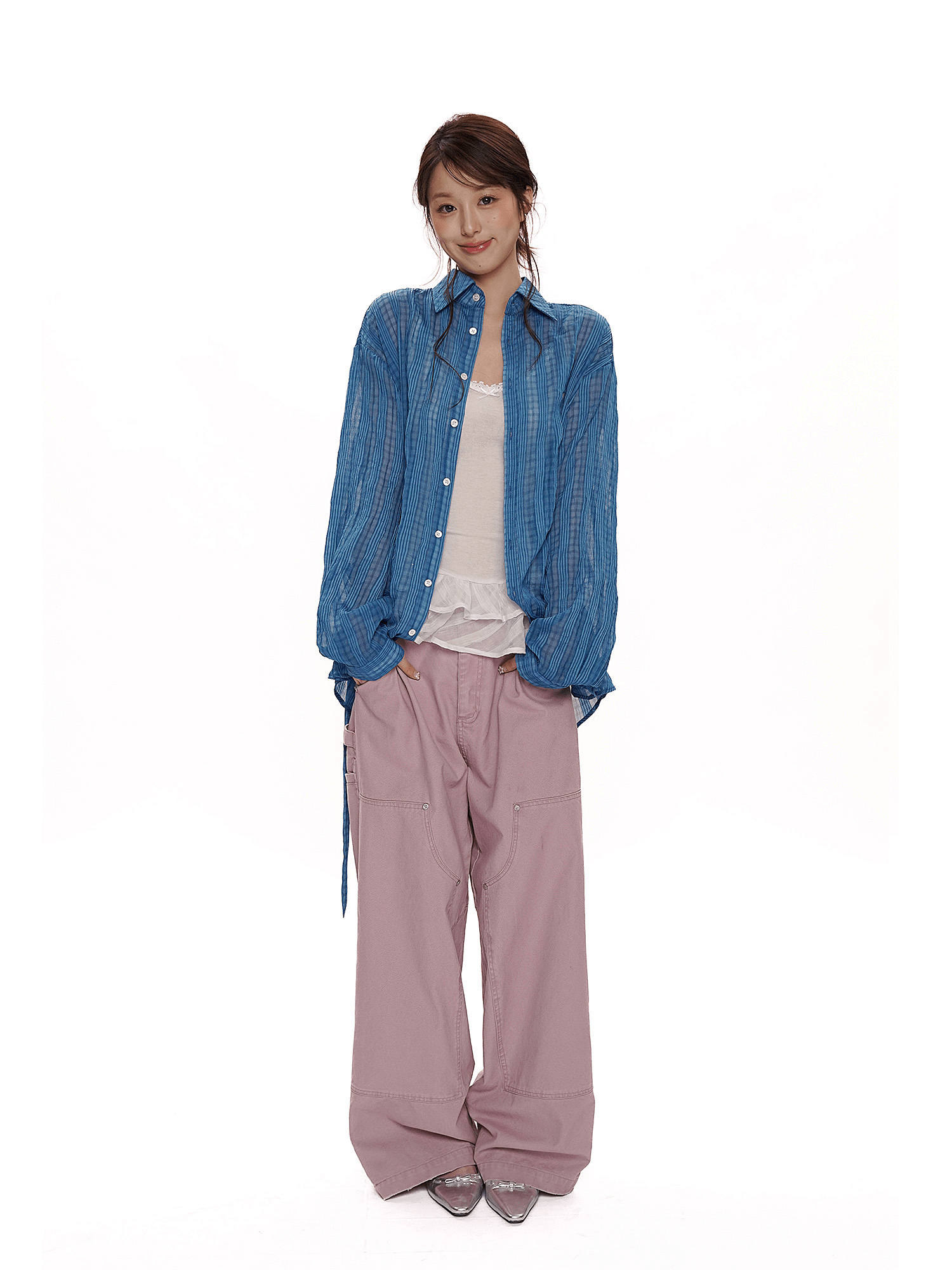 Vintage Blue Plaid Sheer Mesh Shirt - COPPING THREADS - MOROMORO