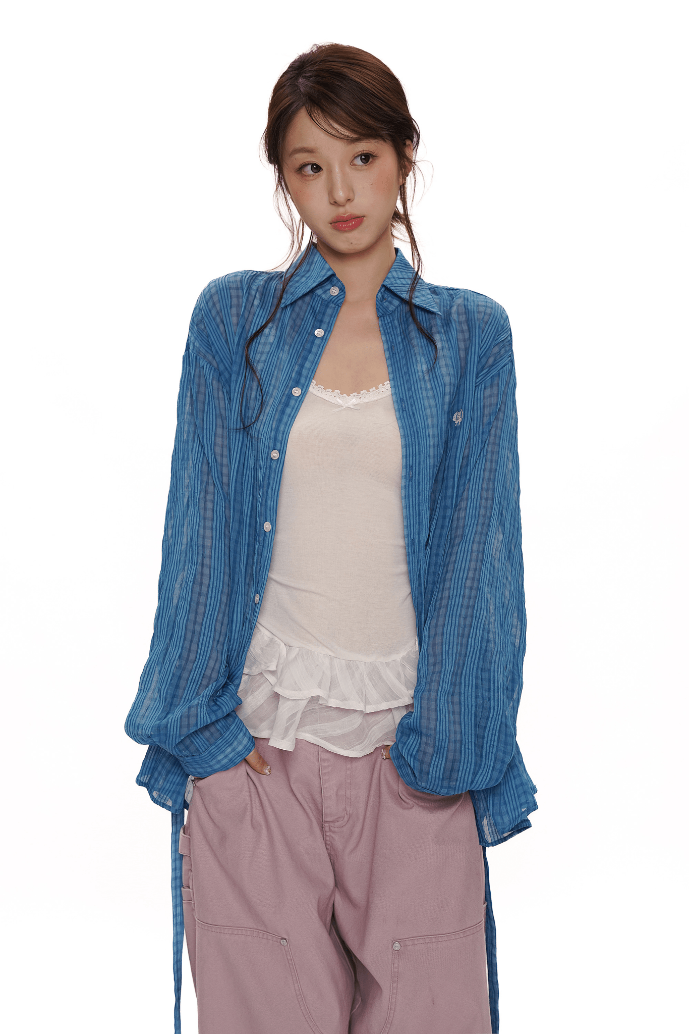 Vintage Blue Plaid Sheer Mesh Shirt - COPPING THREADS - MOROMORO Hauptbild