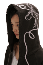 Vintage Bow Embroidered Cotton Zip - Up Hoodie - COPPING THREADS - MOROMORO