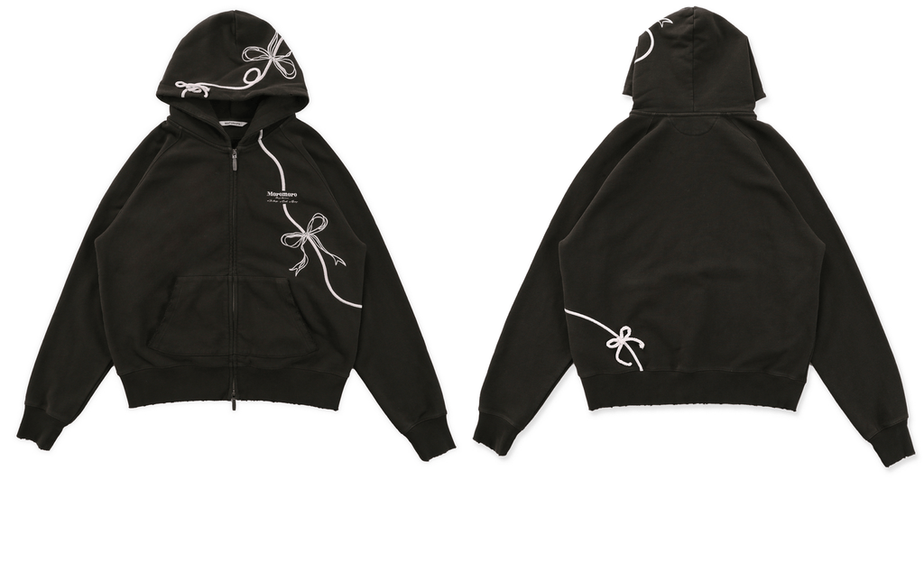 Vintage Bow Embroidered Cotton Zip - Up Hoodie - COPPING THREADS - MOROMORO
