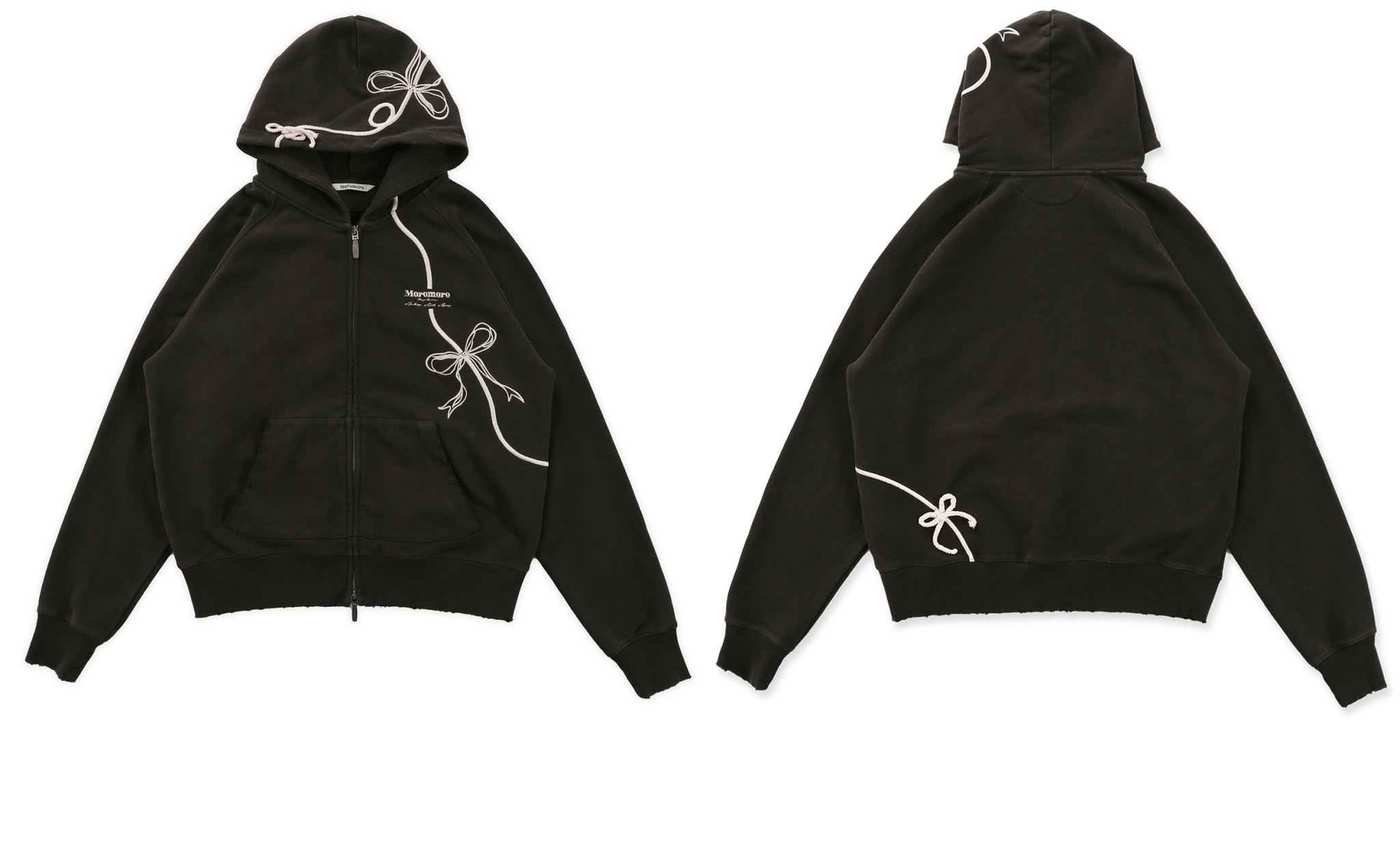 Vintage Bow Embroidered Cotton Zip - Up Hoodie - COPPING THREADS - MOROMORO