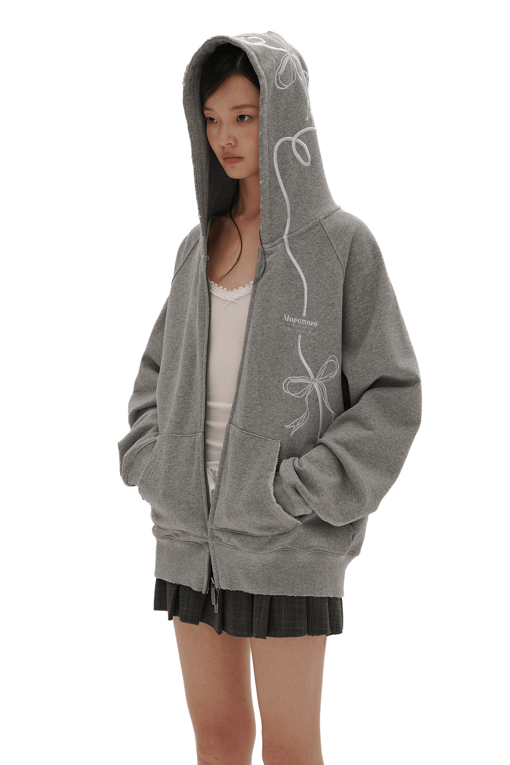 Vintage Bow Embroidered Cotton Zip - Up Hoodie - COPPING THREADS - MOROMORO