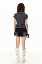 Vintage Bow Print Striped Fitted Tee - COPPING THREADS - CT Select