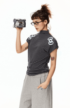 Vintage Bow Print Striped Fitted Tee - COPPING THREADS - CT Select